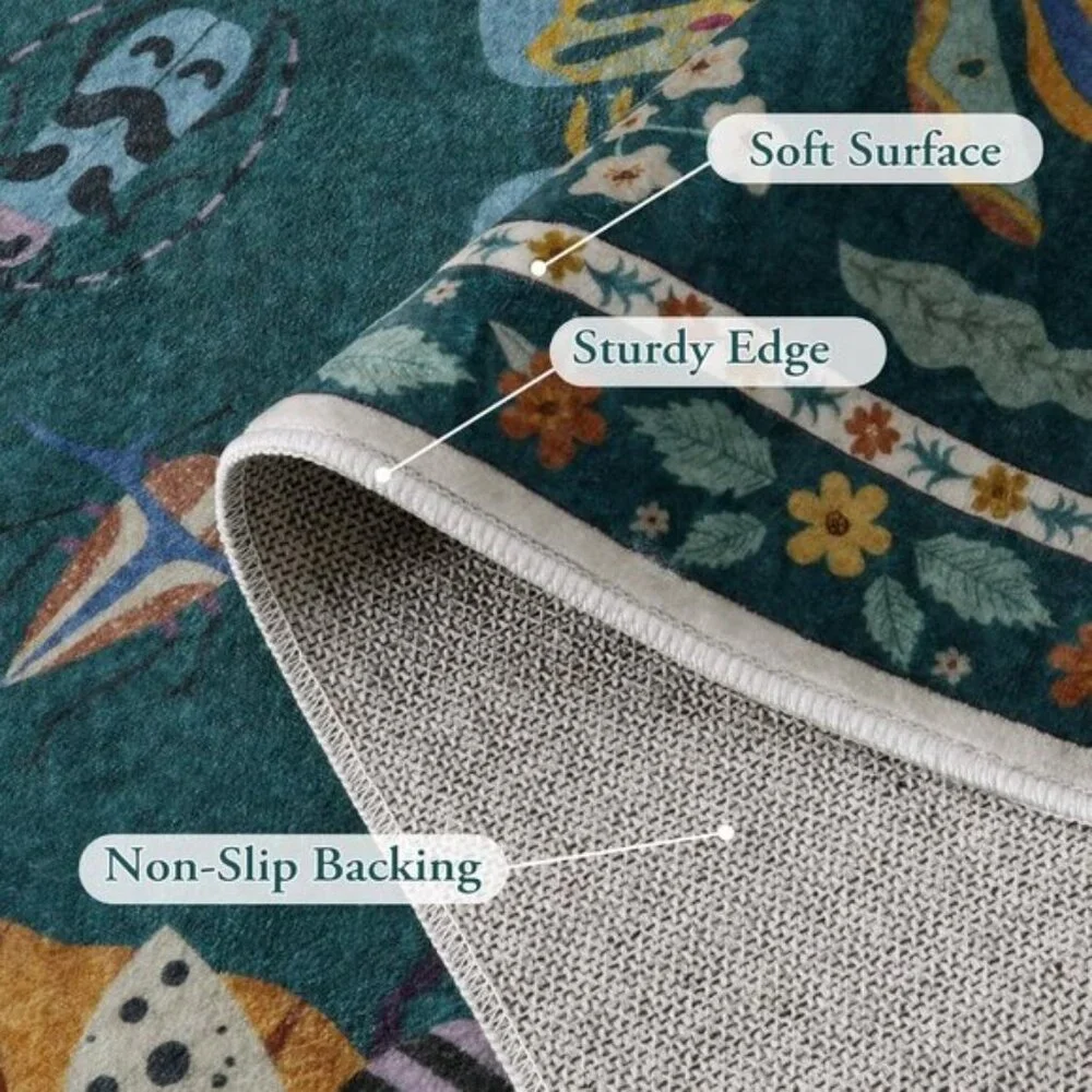 New 5x7 Dark Green Insect Print Rug, Washable Non-Slip Modern Carpet for Home